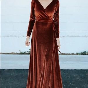 Esmerelda Velvet Wrap Maxi Dress from Baltic Born in bronze size XS